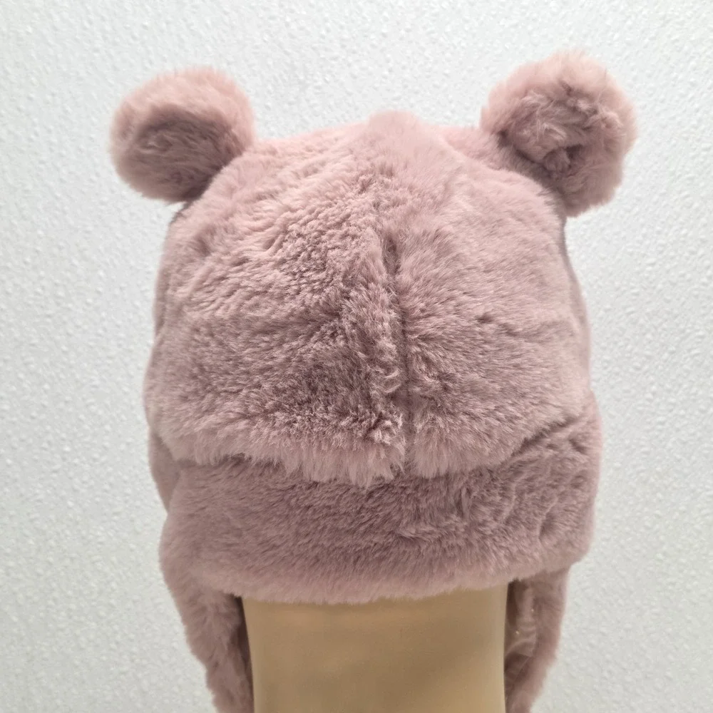 Zara Cozy Chic Toddler Girls Cotton Lined Baby Pink Soft Fluffy Bear Ears Hat